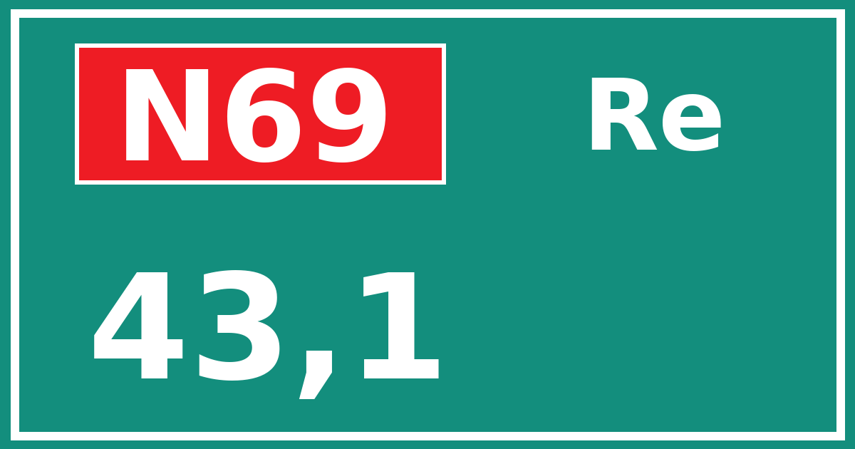 Hectometerbord N69 43,1 zijde Re