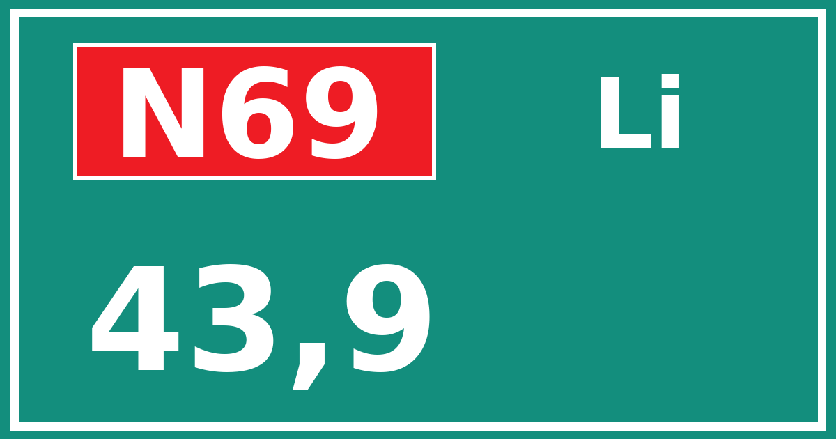 Hectometerbord N69 43,9 zijde Li
