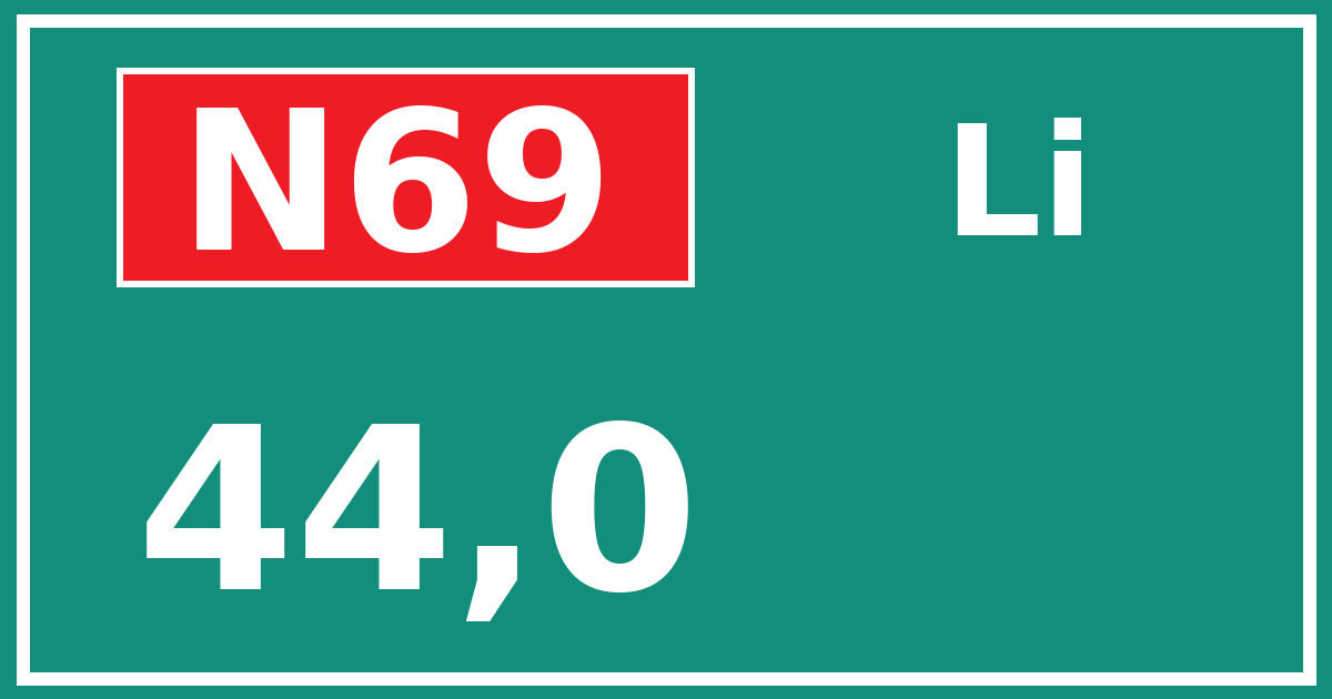 Hectometerbord N69 44,0 zijde Li