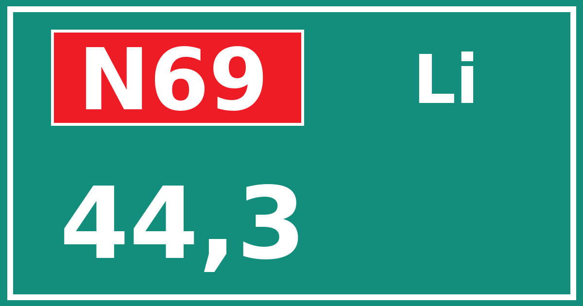 Hectometerbord N69 44,3 zijde Li