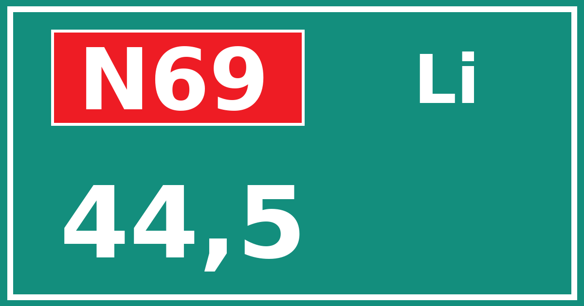 Hectometerbord N69 44,5 zijde Li