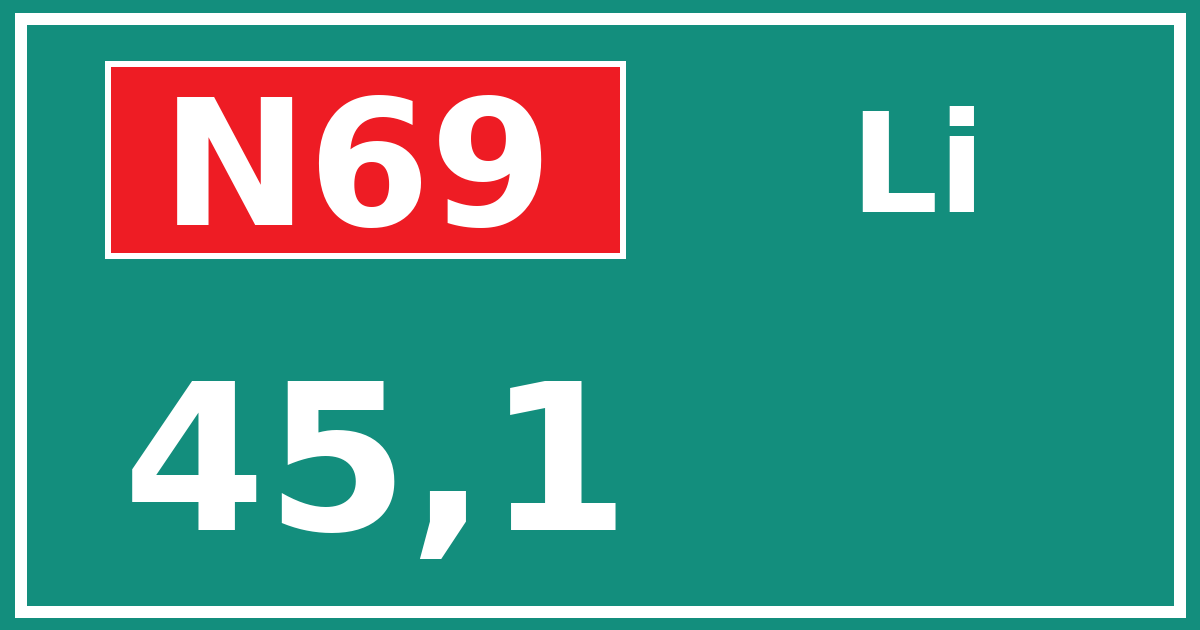 Hectometerbord N69 45,1 zijde Li