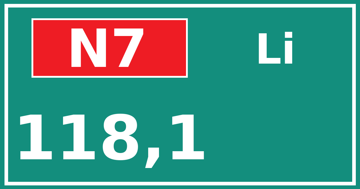 Hectometerbord N7 118,1 zijde Li