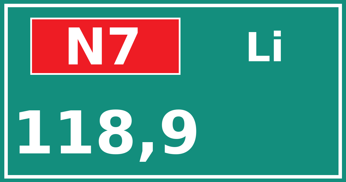 Hectometerbord N7 118,9 zijde Li