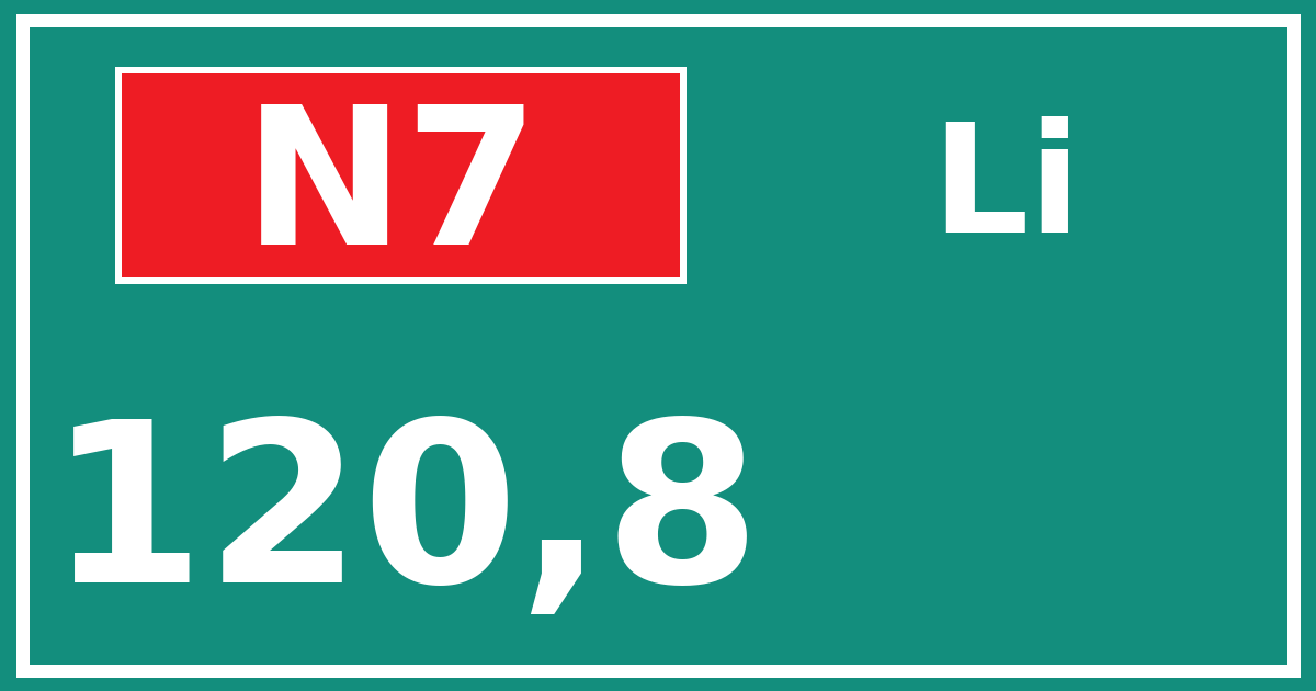 Hectometerbord N7 120,8 zijde Li