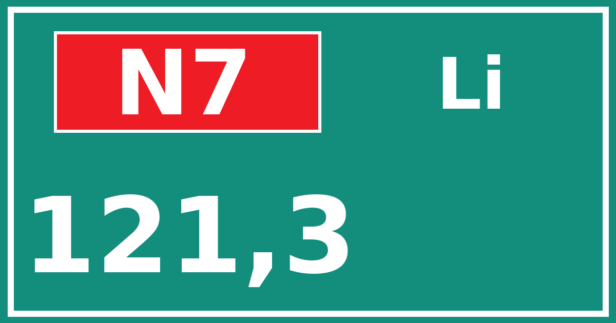 Hectometerbord N7 121,3 zijde Li
