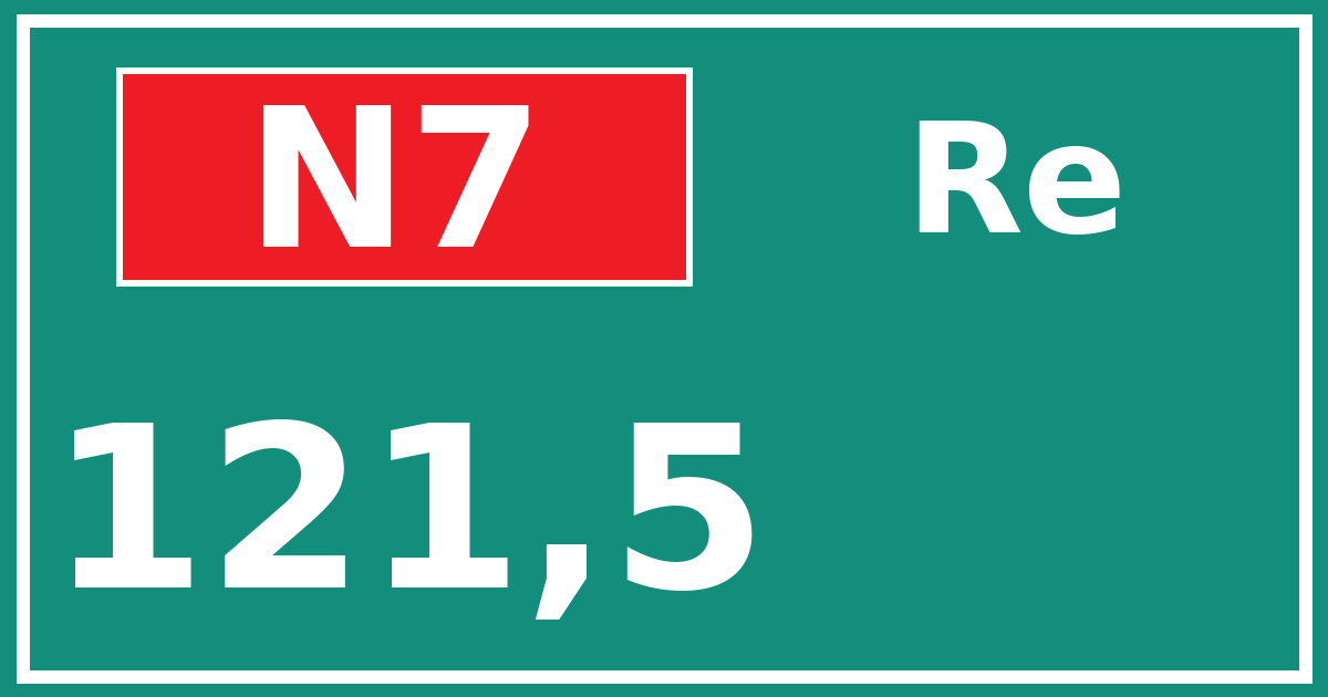 Hectometerbord N7 121,5 zijde Re