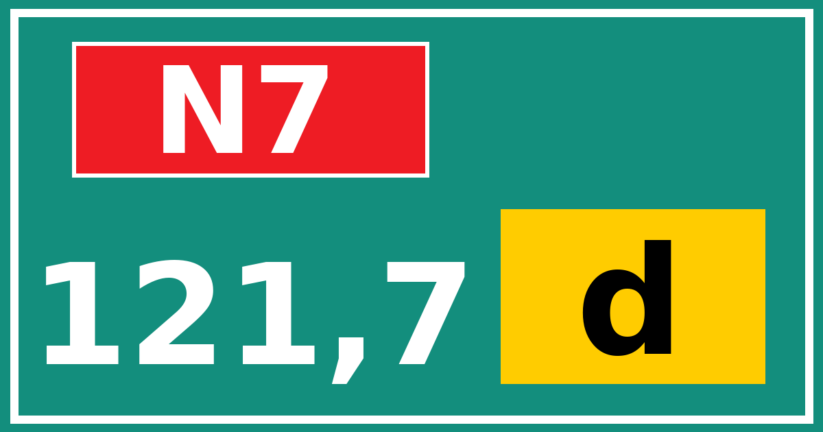 Hectometerbord N7 121,7 letter d