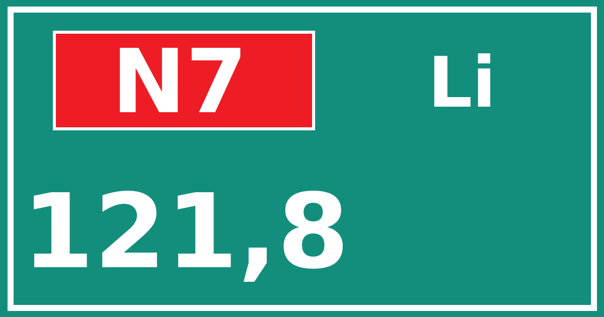 Hectometerbord N7 121,8 zijde Li