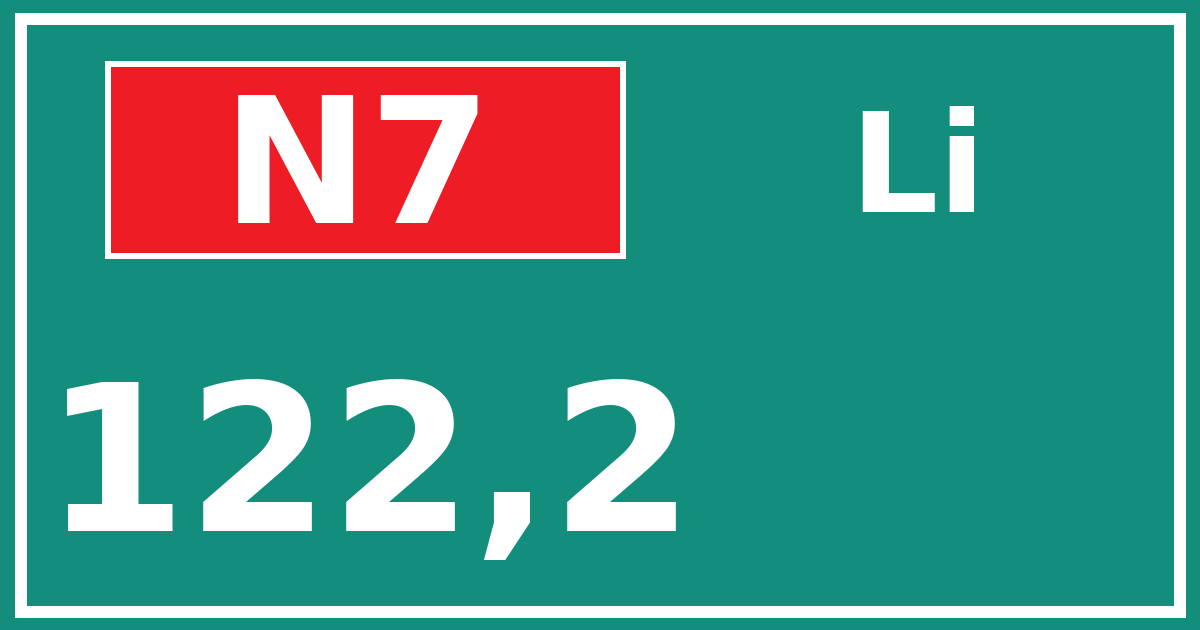 Hectometerbord N7 122,2 zijde Li
