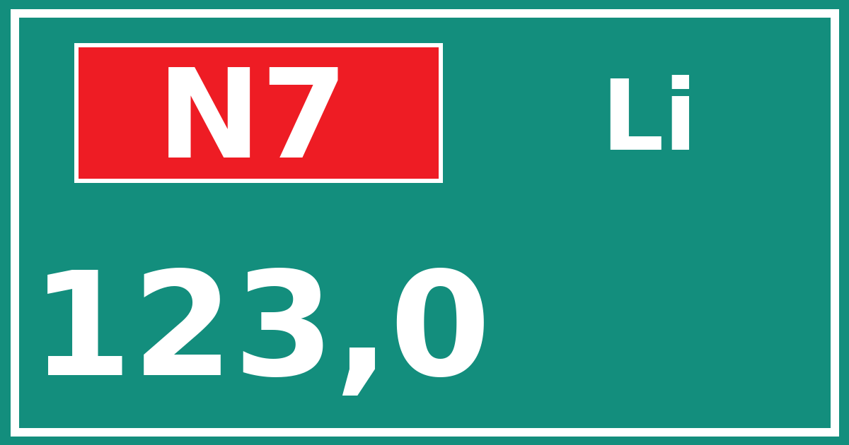 Hectometerbord N7 123,0 zijde Li