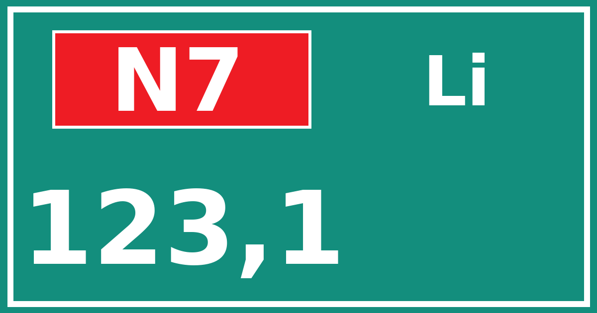 Hectometerbord N7 123,1 zijde Li