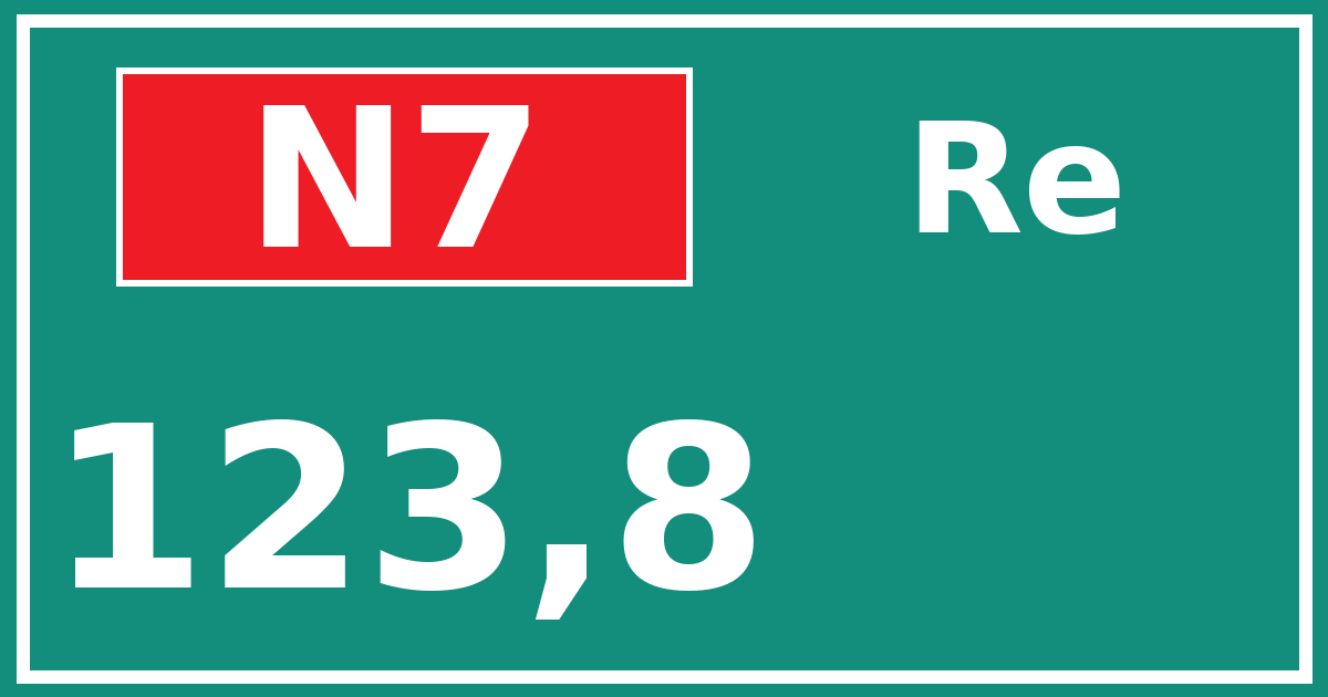 Hectometerbord N7 123,8 zijde Re