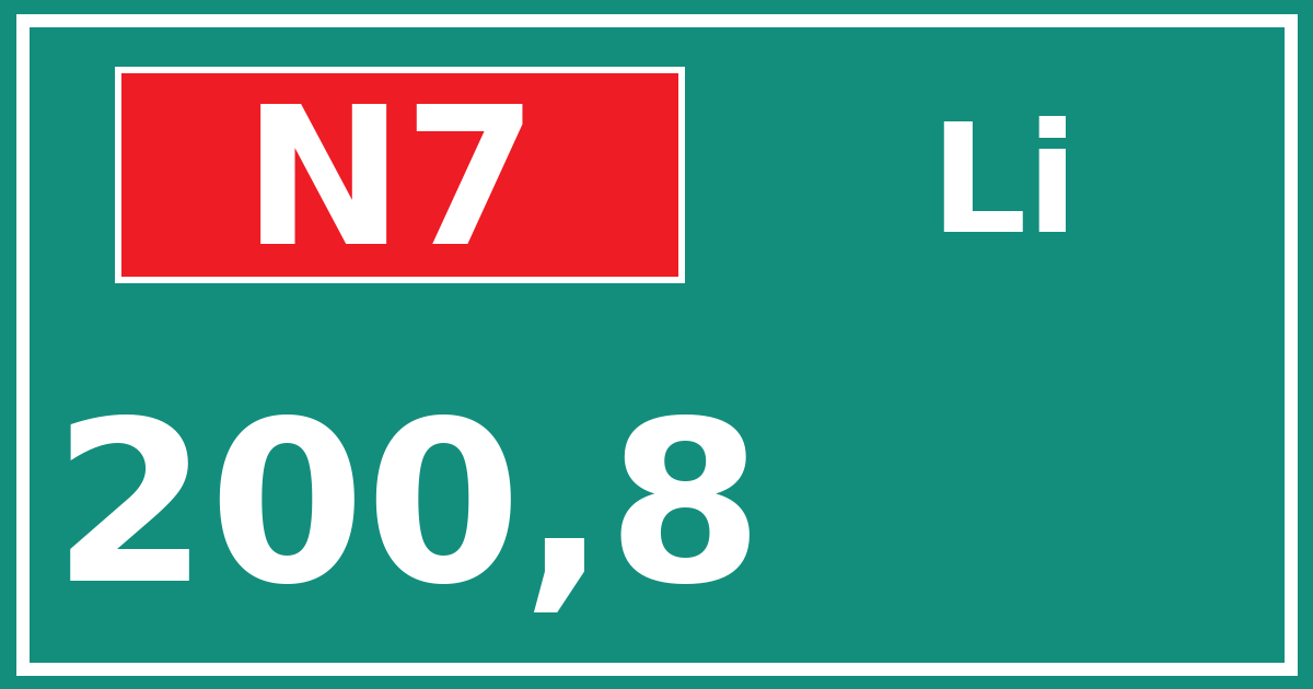 Hectometerbord N7 200,8 zijde Li
