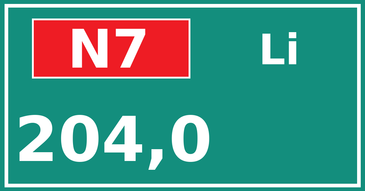 Hectometerbord N7 204,0 zijde Li