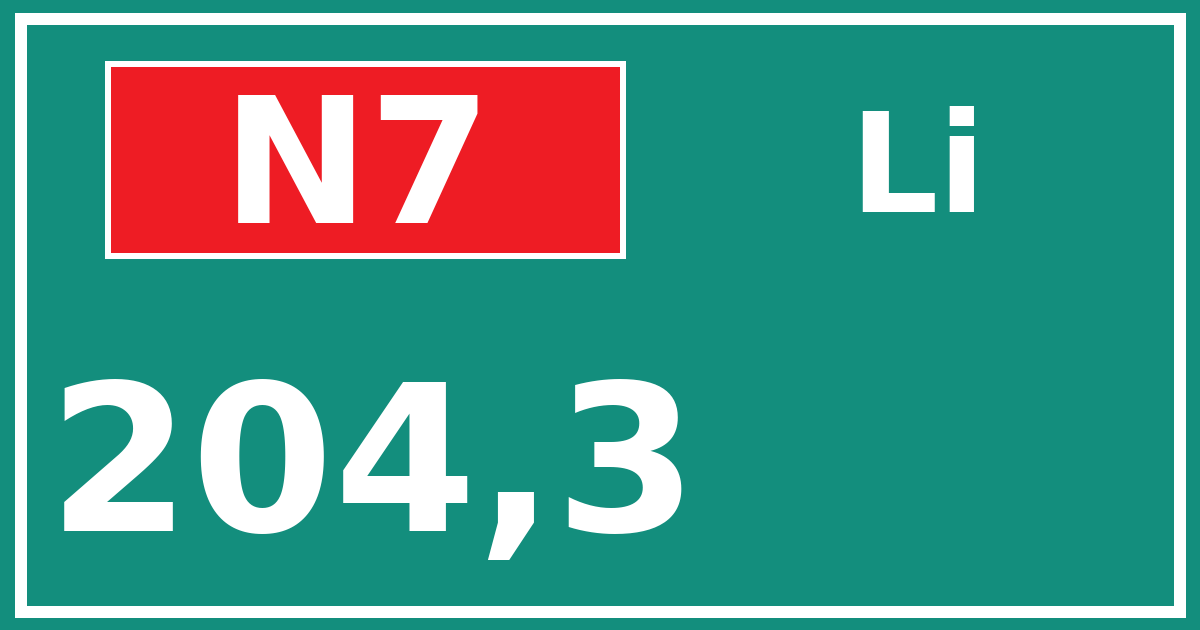 Hectometerbord N7 204,3 zijde Li
