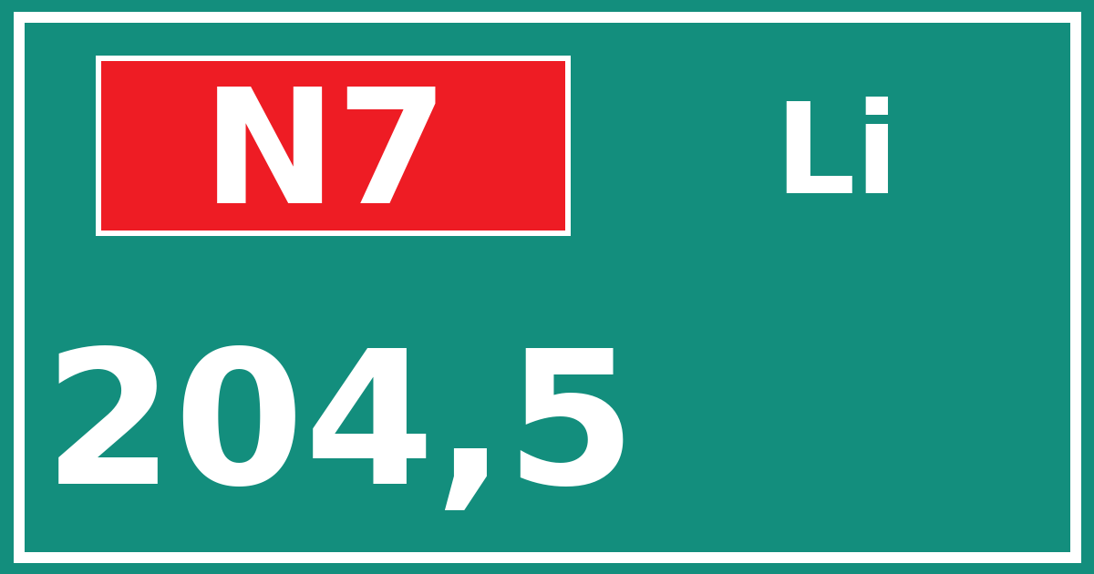 Hectometerbord N7 204,5 zijde Li