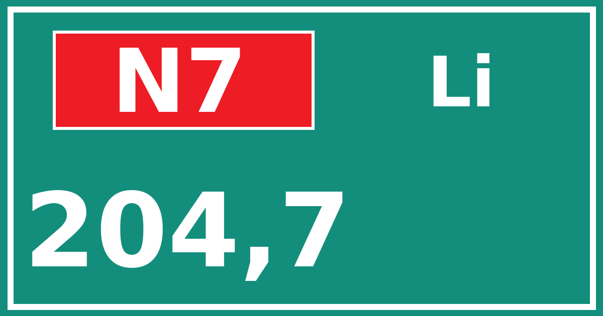 Hectometerbord N7 204,7 zijde Li