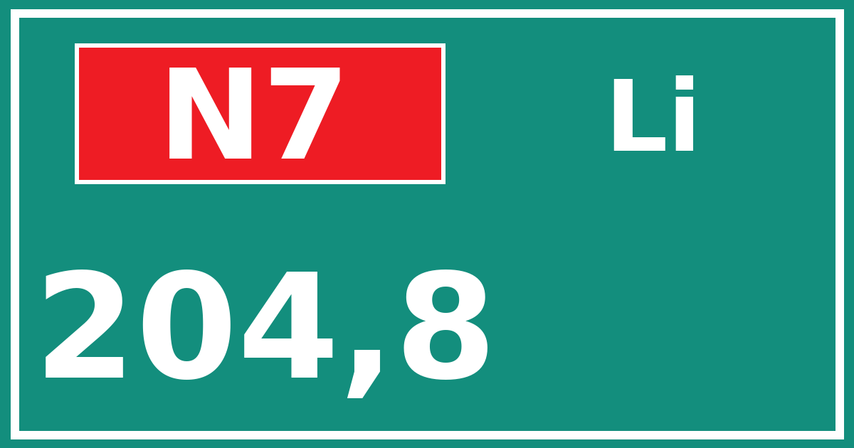 Hectometerbord N7 204,8 zijde Li