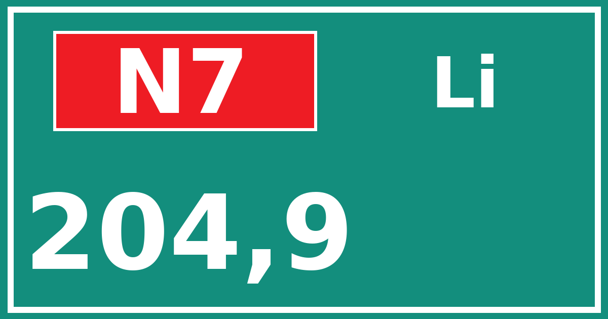 Hectometerbord N7 204,9 zijde Li