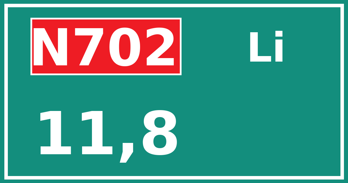 Hectometerbord N702 11,8 zijde Li