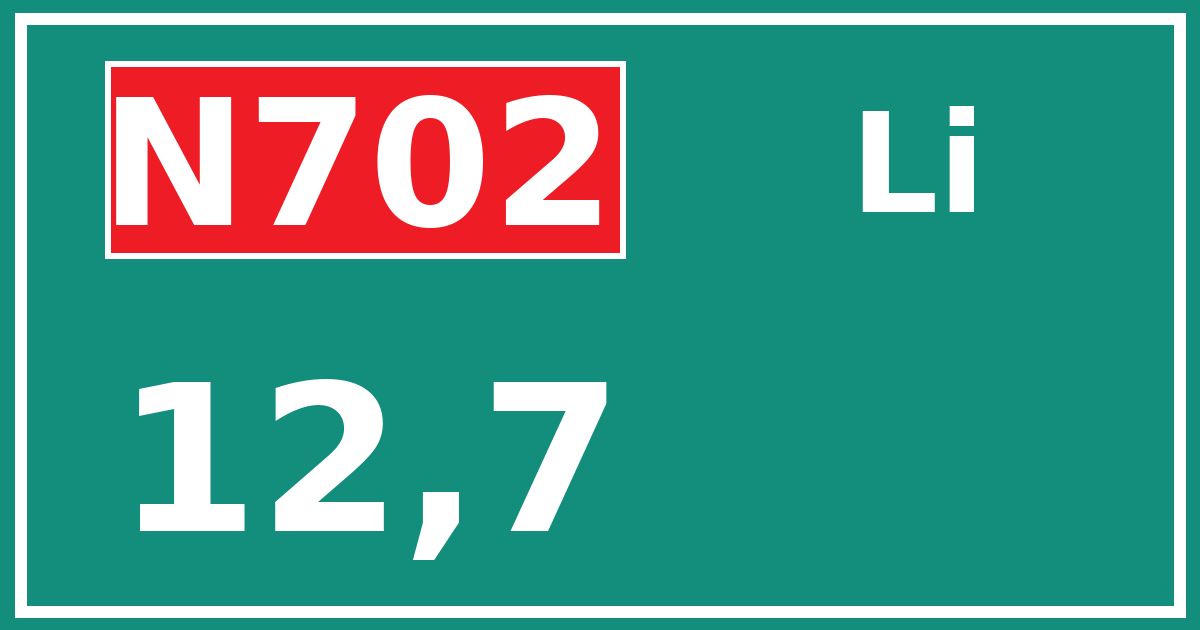Hectometerbord N702 12,7 zijde Li