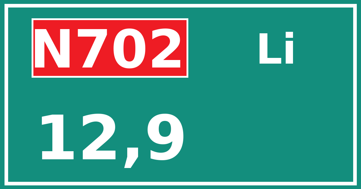 Hectometerbord N702 12,9 zijde Li