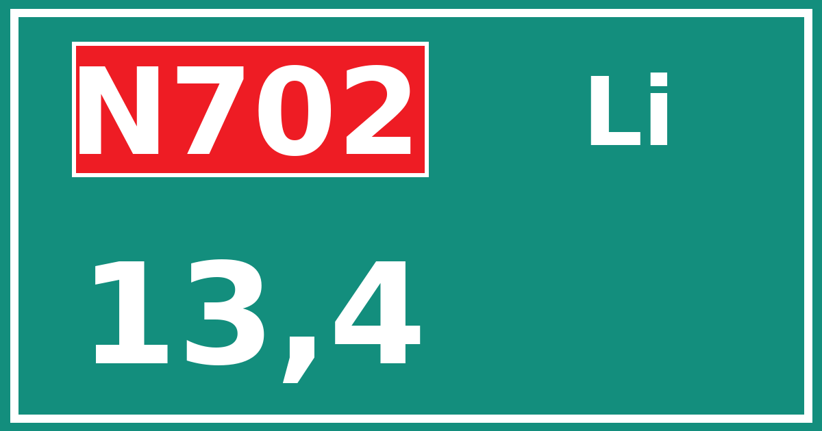 Hectometerbord N702 13,4 zijde Li