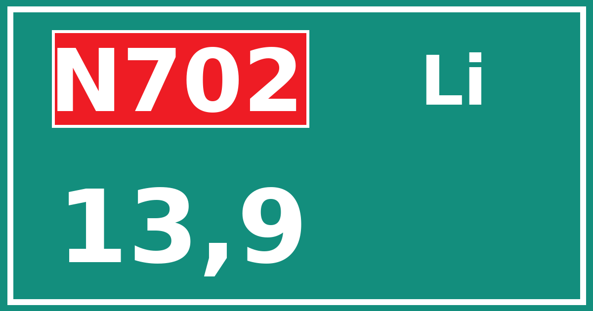 Hectometerbord N702 13,9 zijde Li