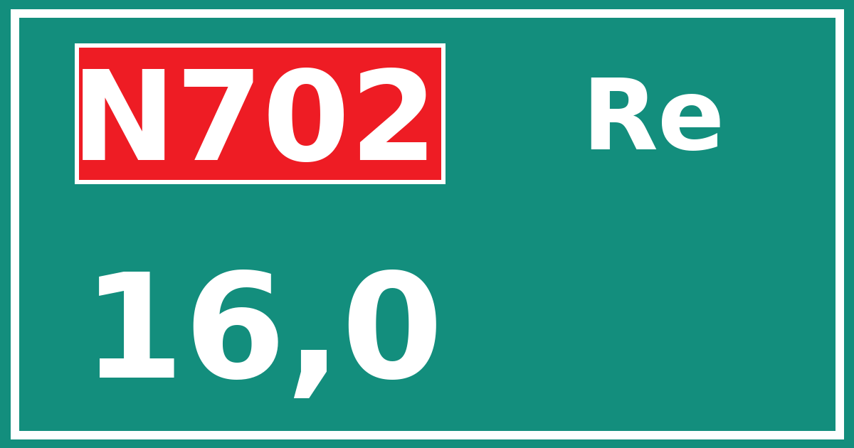 Hectometerbord N702 16,0 zijde Re