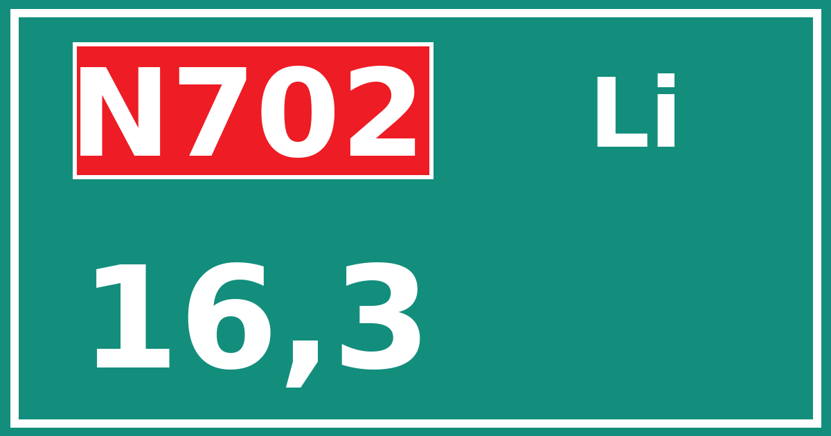 Hectometerbord N702 16,3 zijde Li