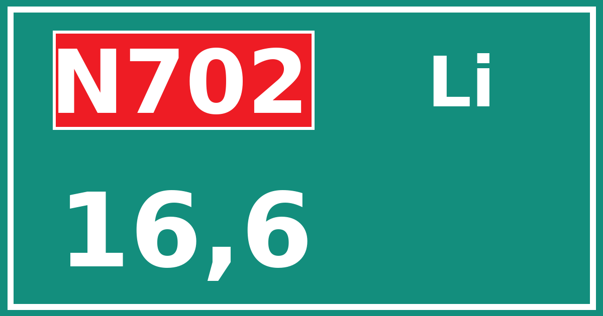 Hectometerbord N702 16,6 zijde Li