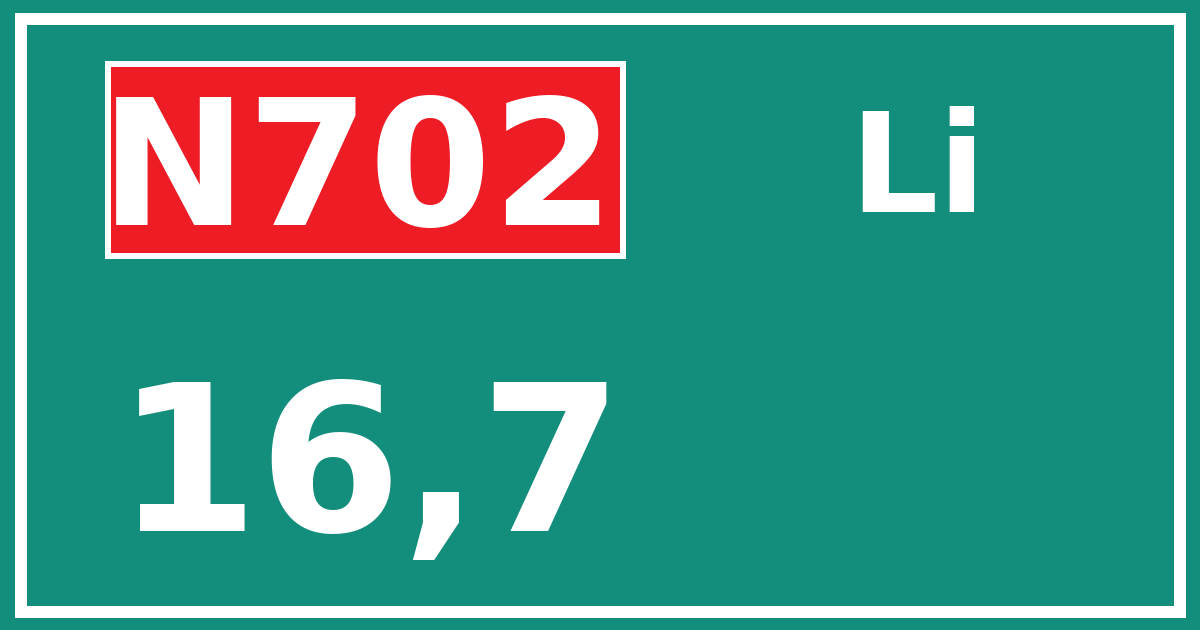 Hectometerbord N702 16,7 zijde Li