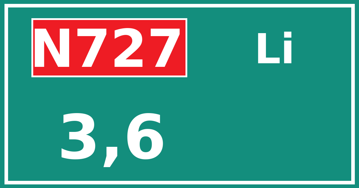 Hectometerbord N727 3,6 zijde Li