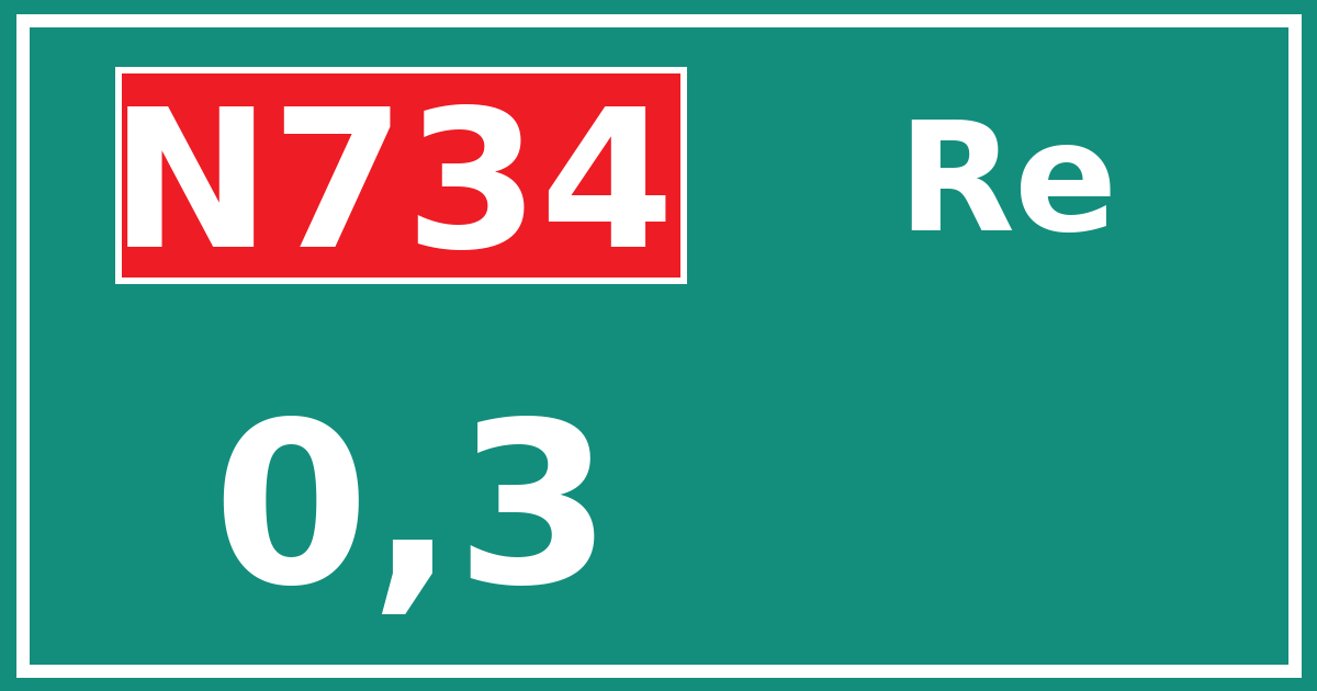 Hectometerbord N734 0,3 zijde Re