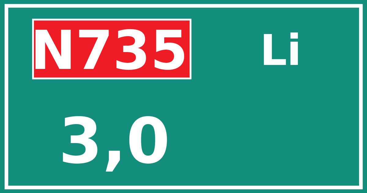 Hectometerbord N735 3,0 zijde Li