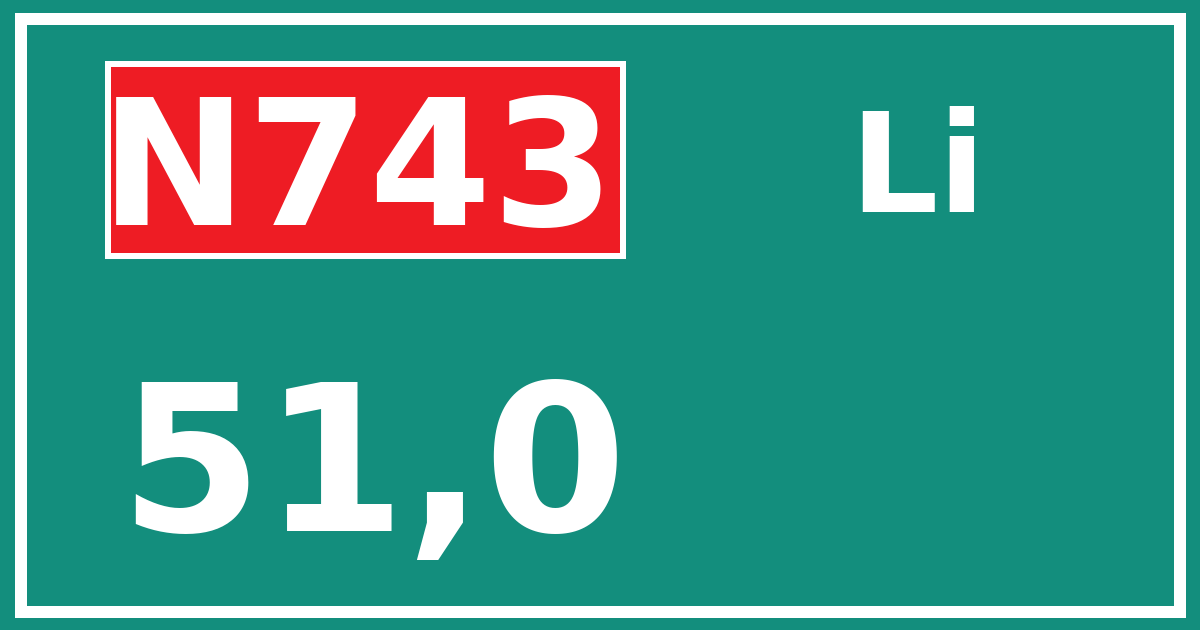 Hectometerbord N743 51,0 zijde Li