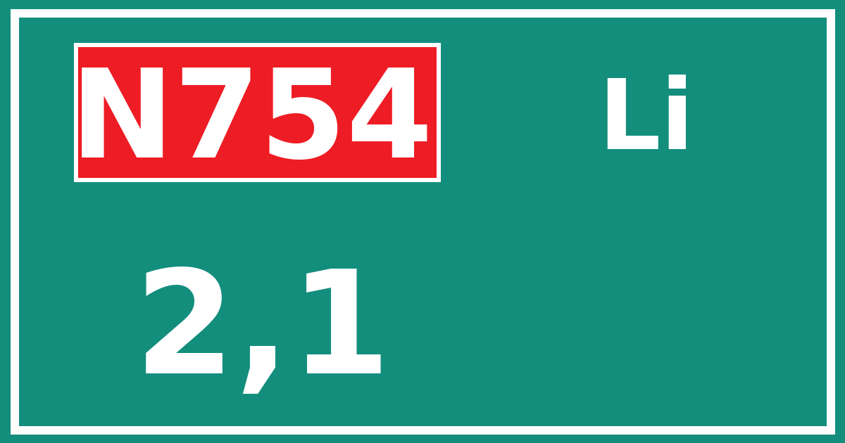 Hectometerbord N754 2,1 zijde Li