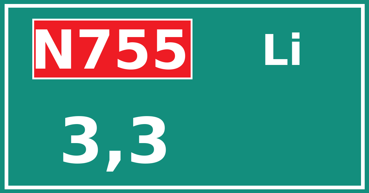 Hectometerbord N755 3,3 zijde Li