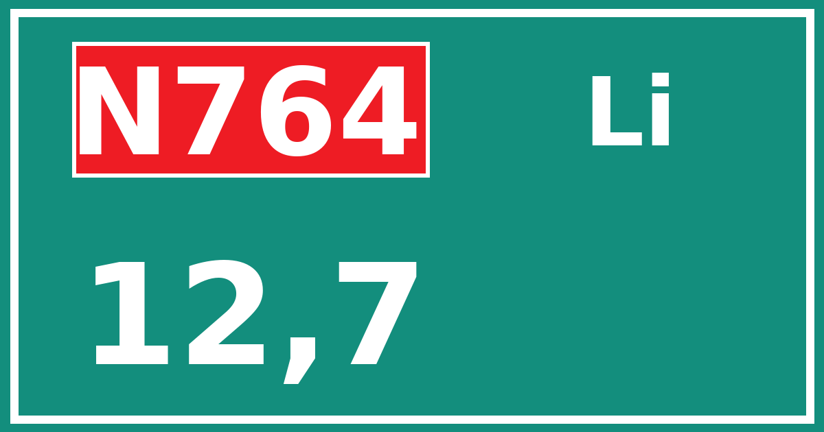 Hectometerbord N764 12,7 zijde Li