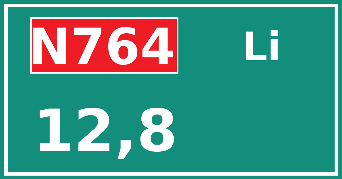 Hectometerbord N764 12,8 zijde Li