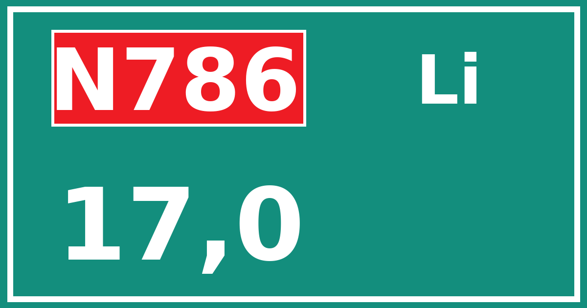 Hectometerbord N786 17,0 zijde Li