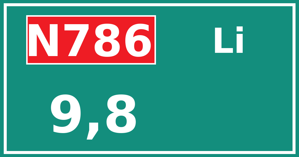 Hectometerbord N786 9,8 zijde Li