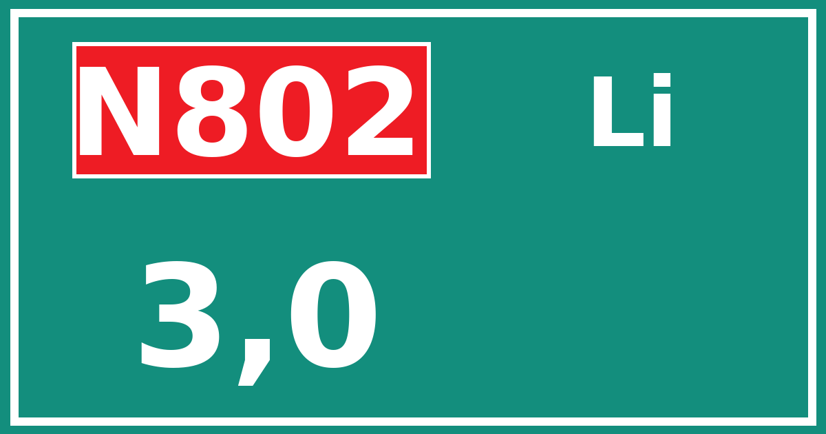 Hectometerbord N802 3,0 zijde Li