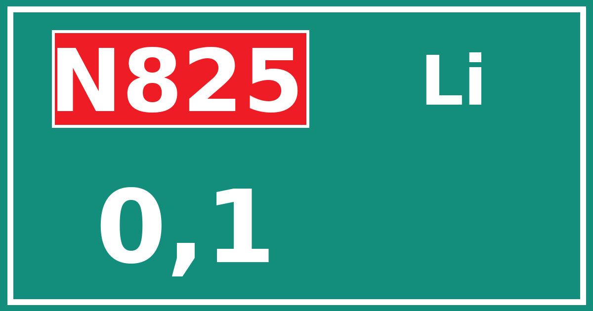 Hectometerbord N825 0,1 zijde Li