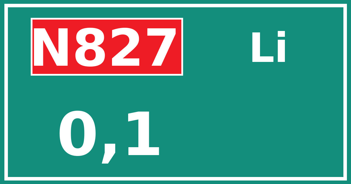 Hectometerbord N827 0,1 zijde Li