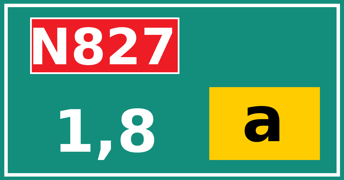 Hectometerbord N827 1,8 letter a