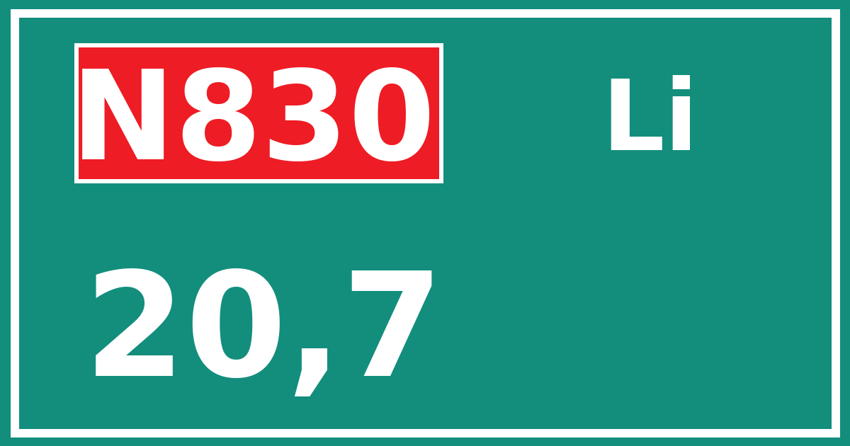 Hectometerbord N830 20,7 zijde Li