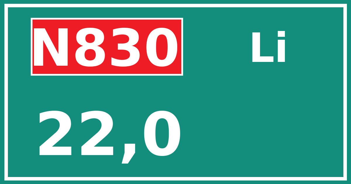 Hectometerbord N830 22,0 zijde Li