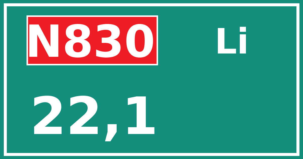 Hectometerbord N830 22,1 zijde Li